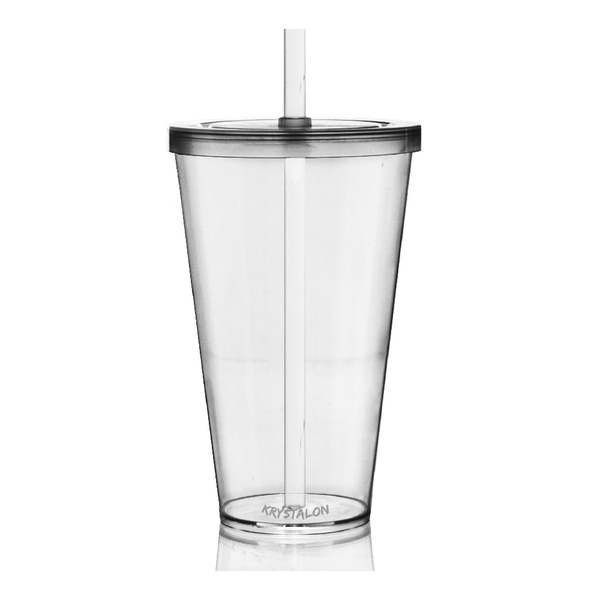 Copo Com Tampa E Canudo 550 Ml Transparente De Acrílico