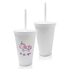 Copo Com Tampa E Canudo Personalizado Unicórnio Dia Das Crian