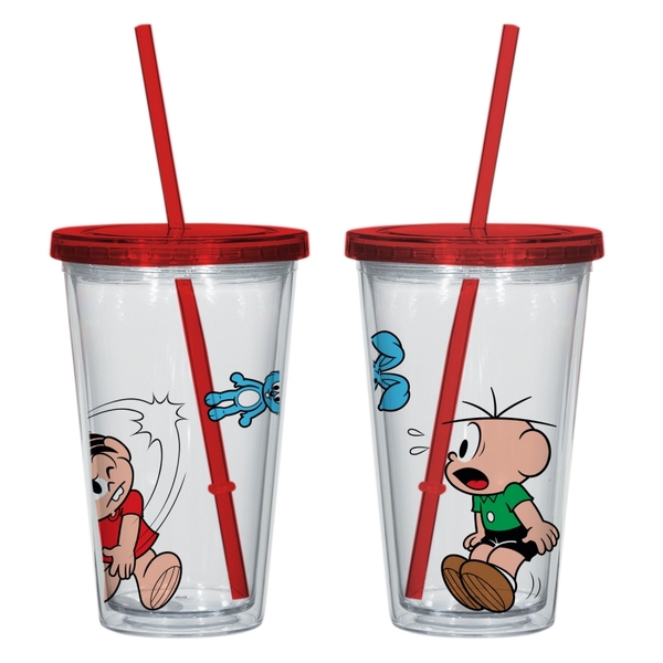 Copo Com Tampa E Canudo Plastico Tm Monica Throwing Sansao O
