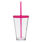 Copo Com Tampa E Canudo Rosa Acrílico 550 Ml