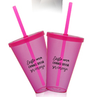 Copo Com Tampa E Canudo Rosa Personalizado