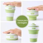 Copo De Silicone Retrátil Reutilizável C/ Tampa Azul Claro Cb