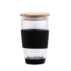 Copo De Vidro Com Parede Dupla 400ml E Tampa Em Bambu - Black