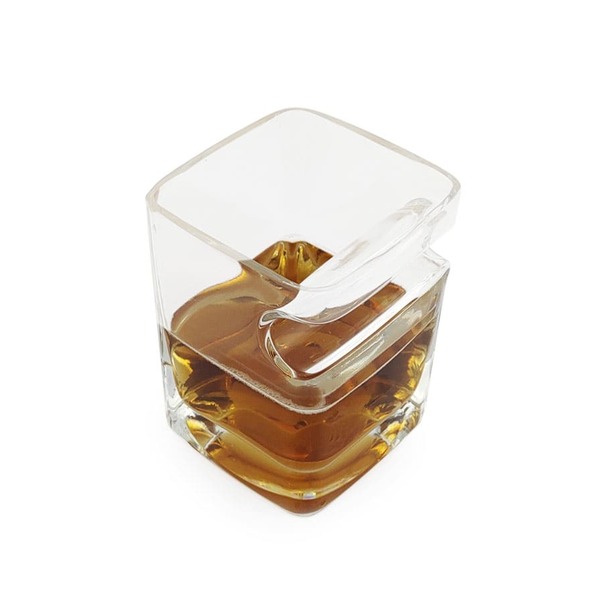 Copo De Vidro Quadrado 300ml Para Whisky Uísque Com Porta Cha