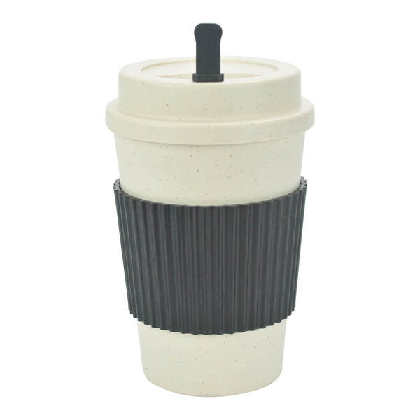 Copo Fibra Bambu Com Mexedor Preto 450ml