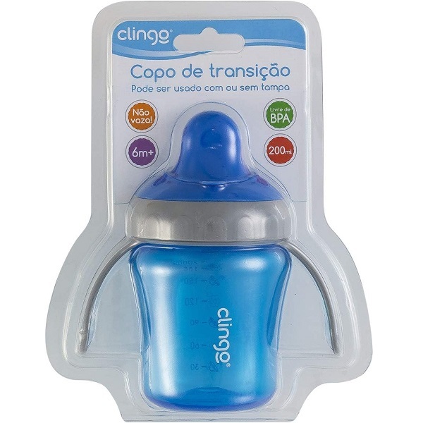 Copo Infantil Antivazamento P/ Bebê 6m+ C/ Alça Azul Clingo L