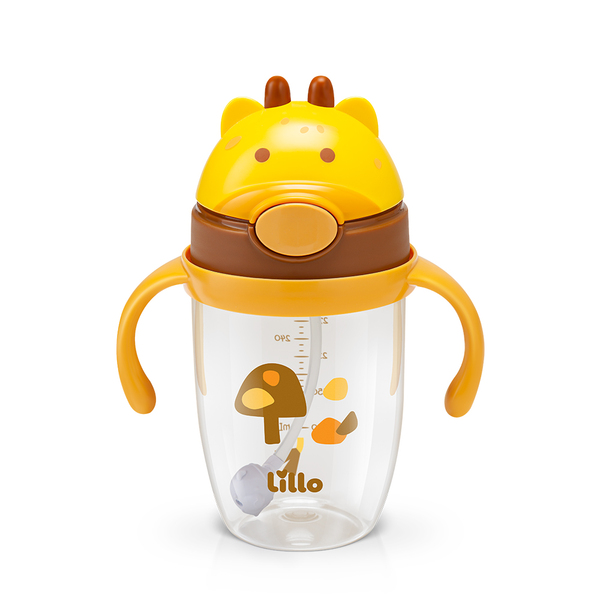 Copo Infantil Tritan Com Alça E Canudo Girafa 300ml - Lillo