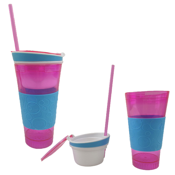 Copo Mágico 2 Em 1 Antivazamento Canudo Compartimento Frutas