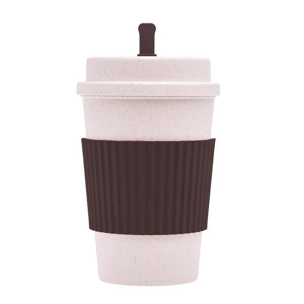 Copo Para Café Bambu E Plástico Marrom Com Tampa E Mexedor  4