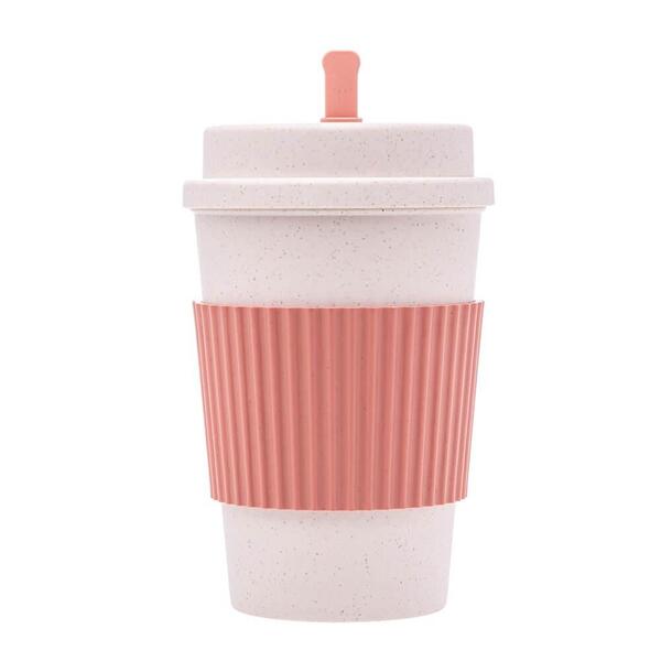 Copo Para Café Bambu E Plástico Rosa Com Tampa E Mexedor 450m