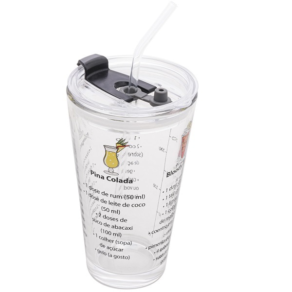 Copo Para Drink Em Vidro Borossilicato Com Canudo 450ml Lyor