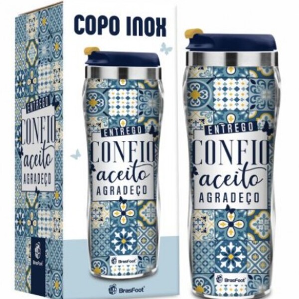 Copo Plástico Inox Entrego Confio Aceito Agradeço 350ml Brasf