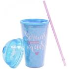 Copo Tampa Oval Azul Sereia: Fs