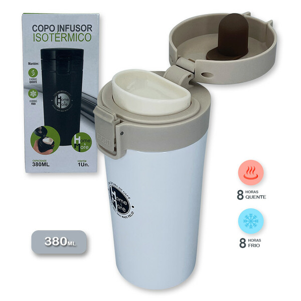 Copo Térmico Infusor 380ml Aço Inox Garrafa A Vácuo  - Branco