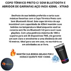 Copo Térmico Preto C/ Caixa Som Bluetooth E Abridor De Garraf