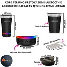 Copo Térmico Preto C/ Caixa Som Bluetooth E Abridor De Garraf