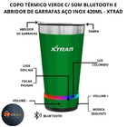 Copo Térmico Verde C/ Caixa Som Bluetooth E Abridor De Garraf