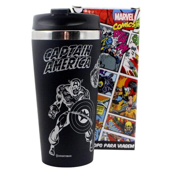 Copo Viagem Emborrachado Marvel 450 Ml Preto