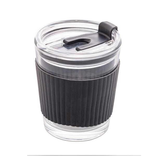 Copo Wolff De Vidro Com Cinta Em Silicone Preto 350ml