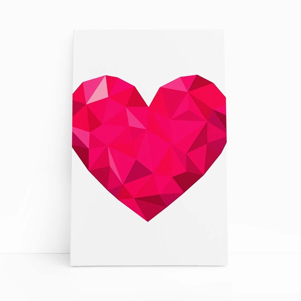 Coração Minimalista Geométrico Rosa Quadro Canvas 140x90cm