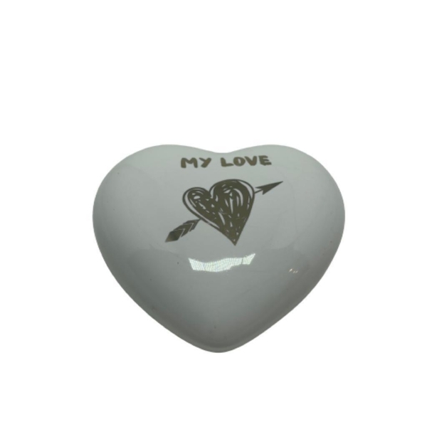 Coração My Love Cerâmica - Cor Branco E Dourado