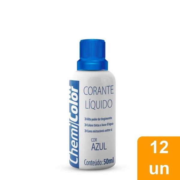 Corante Chemicolor Líquido Azul 50ml Embalagem Com 12 Unidades