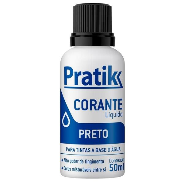 Corante Pratik Líquido Preto 50ml - Embalagem Com 12 Unidades
