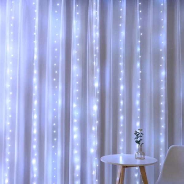 Cordão Cortina Luz 300 Led Pisca 3x3 Com Controle Remoto Cor