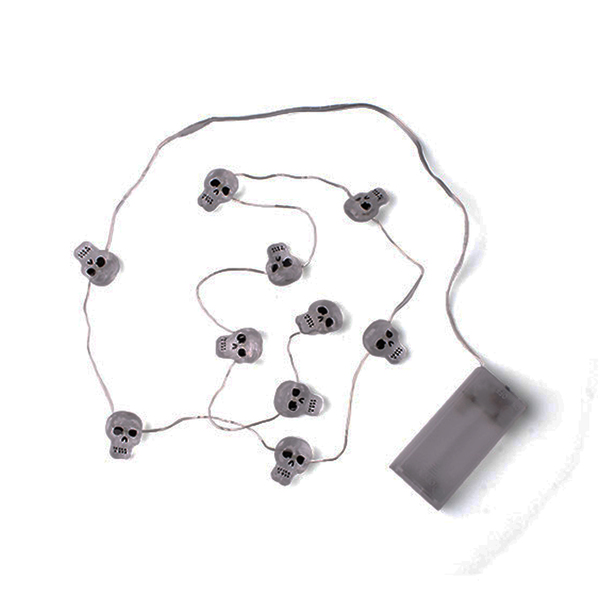 Cordão De Luzes Led Halloween 10 Caveiras Brancas Decoração F