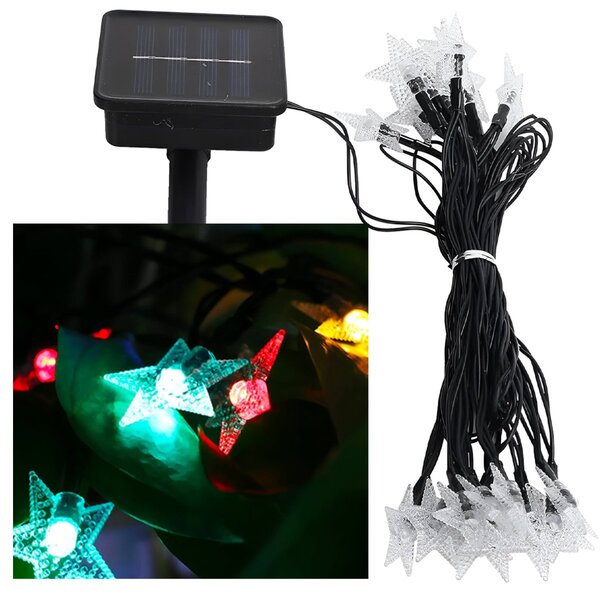 Cordão Leds Solar Lâmpadas Luzes Estrelas Coloridas Natal 5m