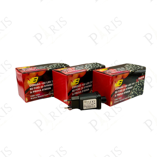 Cordão Natal Pisca Strobo Fixo 300 Leds 30m Bivolt Uso Extern