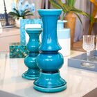 Corella Castiçal Suporte Para Vela 23x12x12cm Cerâmica Azul