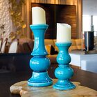 Corella Castiçal Suporte Para Vela 23x12x12cm Cerâmica Azul