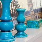 Corella Castiçal Suporte Para Vela 23x12x12cm Cerâmica Azul