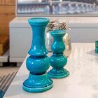 Corella Castiçal Suporte Para Vela 23x12x12cm Cerâmica Azul