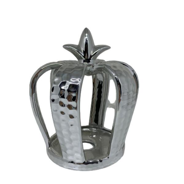 Coroa Decorativa Grande Luxo De Cerâmica Na Cor Prata