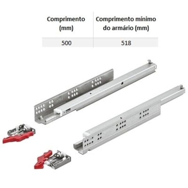 Corrediça Invisível Invisa Gt230 Extração Total 500 Mm