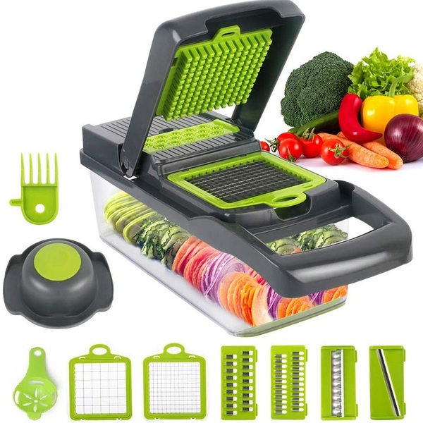 Cortador Multi Fatiador Nicer Alimentos E Frutas Cinza 8 Em 1