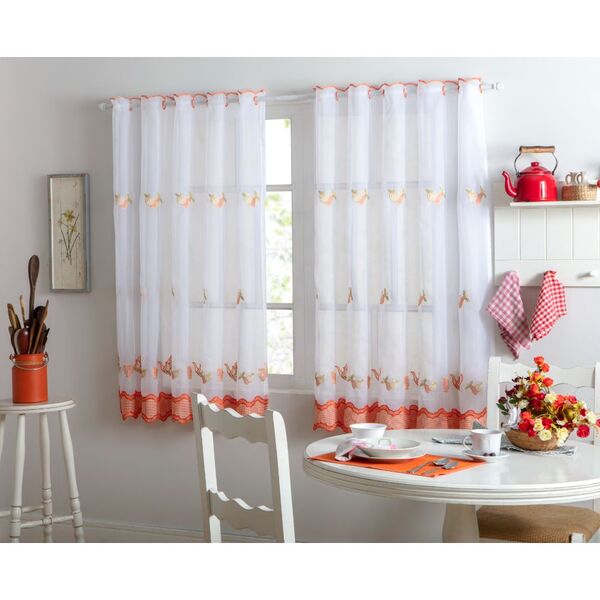 Cortina 1,35x2,50 Laranja Para Sala Moderna Amélia