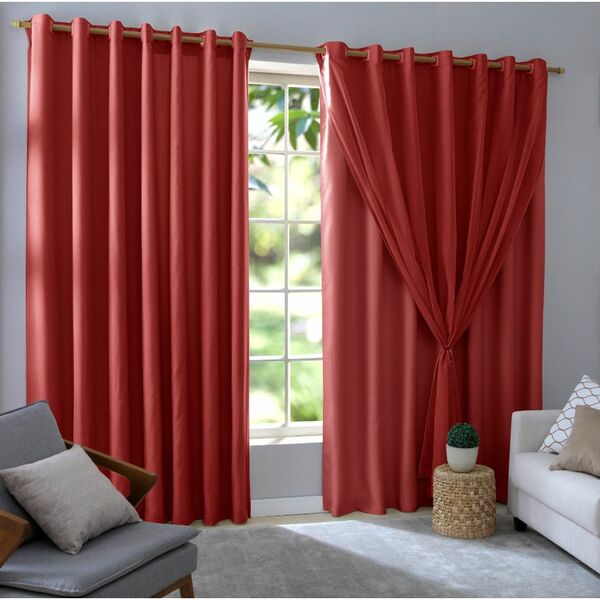 Cortina 2,30x3,00 Vermelha Bruna Moderna Decoração