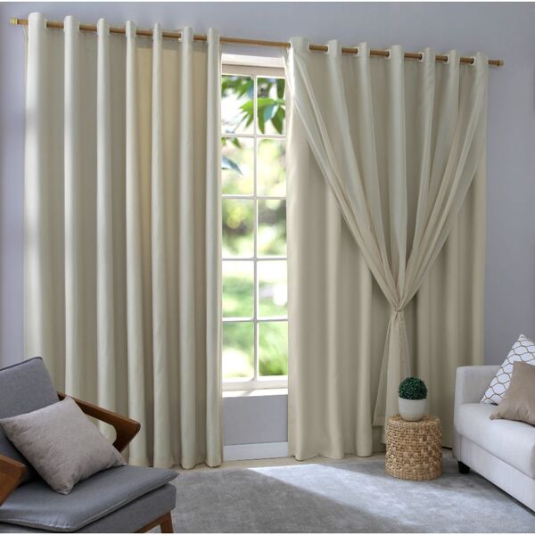 Cortina 2,60x5,60 Bege Bruna Sala Luxo