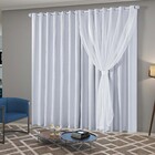 Cortina 280 X 2 60 Linho Bordado Forro Pvc Blackout C/ Abraça