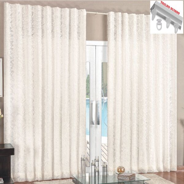 Cortina 2 Mt Sala Quarto Renda Com Voal Para Trilho Suisso Ba