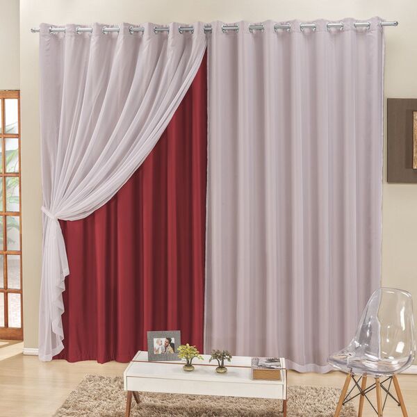 Cortina 2 Mts Sala Quarto Voal E Semiblackout Para Varão Verm