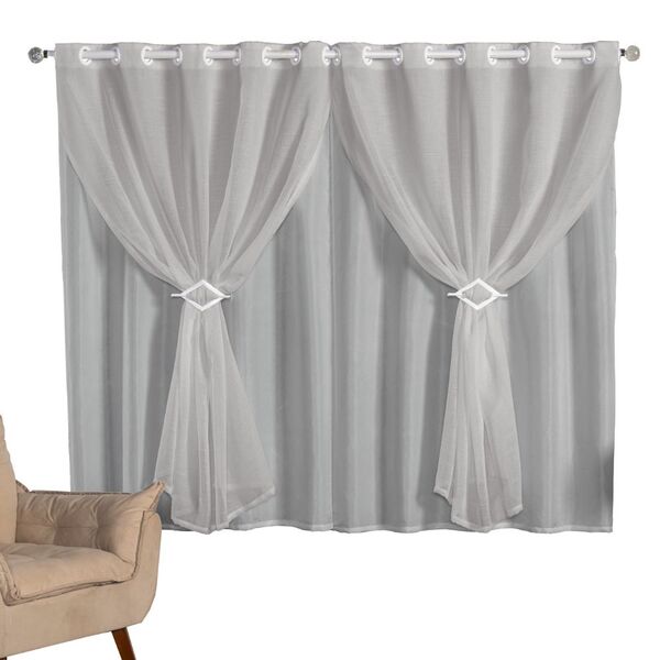 Cortina 2metros Voal Linho Com Forro Varão 2x1 7m 100% Poliés