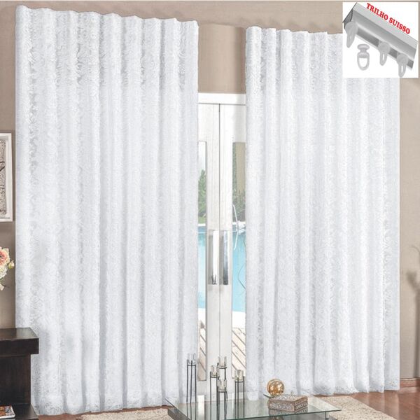 Cortina 3 Mt Sala Quarto Renda Com Voal Para Trilho Suisso Ba