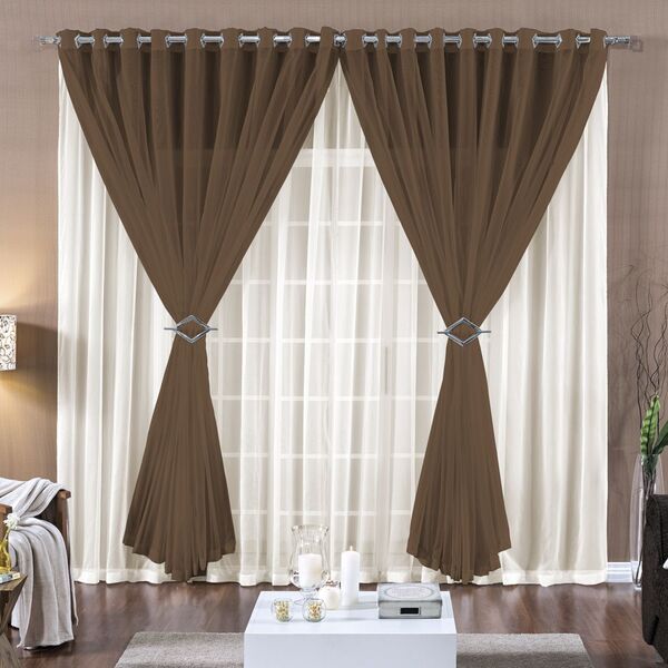 Cortina 3 Mts Voal Sala Quarto Para Trilho Suisso Tabaco Bara