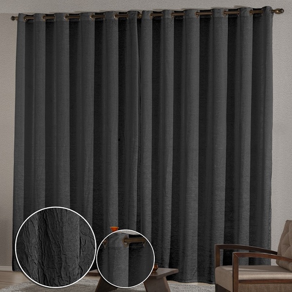 Cortina 3m X 2 50m Cetim Amassadinho - Preto