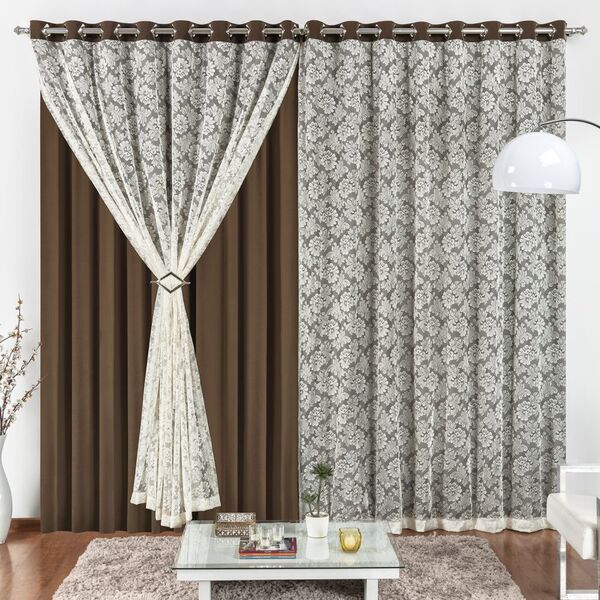 Cortina 4 Mt Sala Quarto Renda Com Malha Para Varão Baratissi