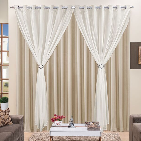 Cortina 4 Mts Sala Quarto Voal Com Microfibra Para Trilho Sui